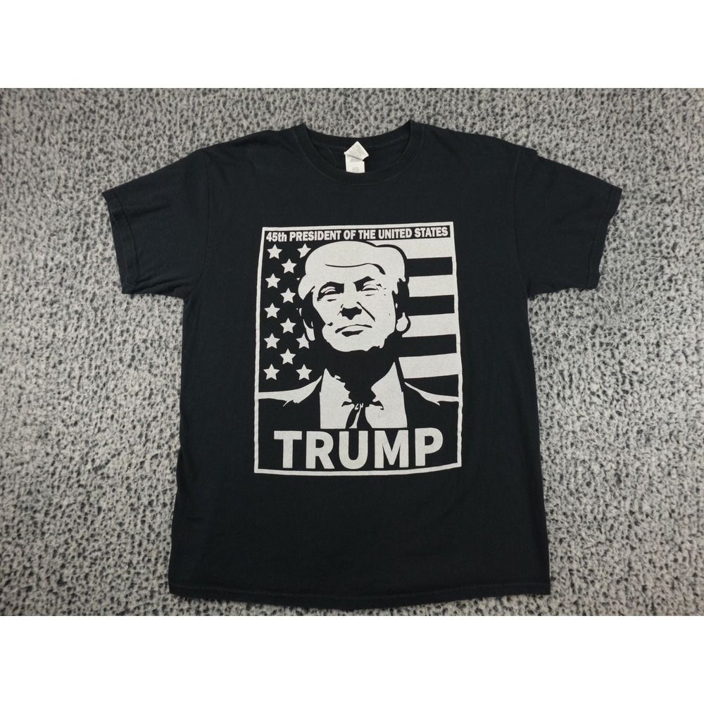 Donald Trump 45th President Graphic T-Shirt Mens Large Black Cotton Gildan Tee